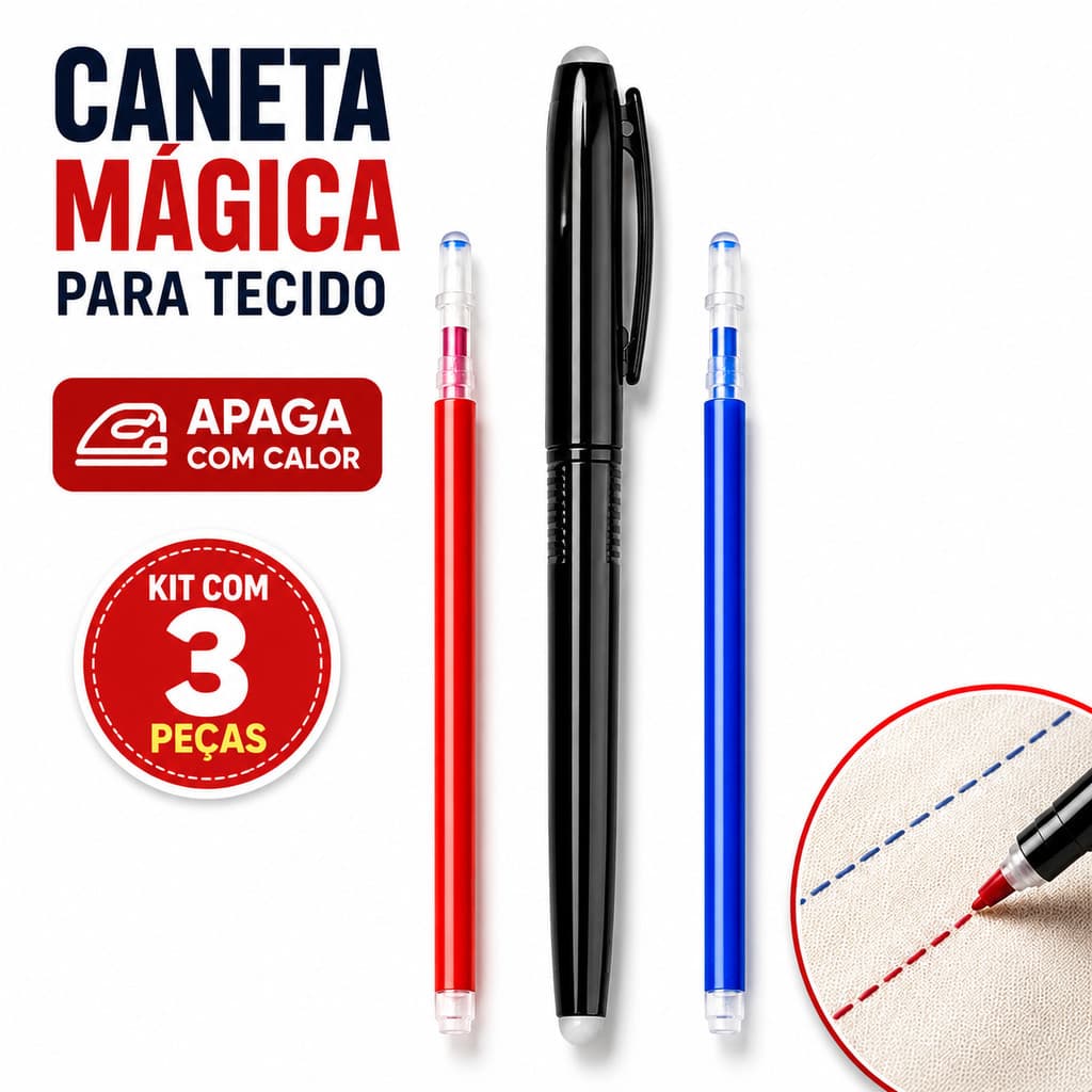 Caneta Magica para Tecido Apagavel com Calor Fantasminha + 2 Refis Gel Costura Patchwork Artesanato