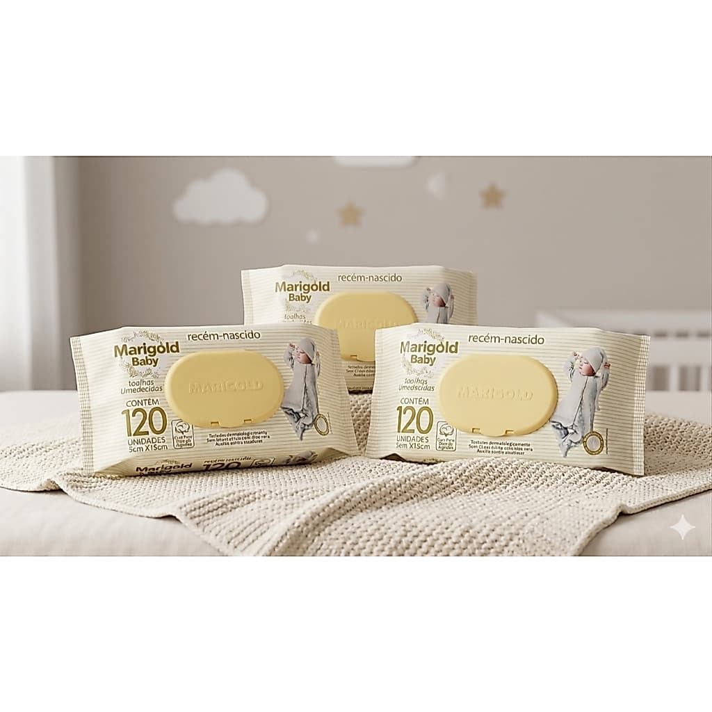 KIT 3 pacotes Lenço Umedecido Bebê Marigold  | Total de 360 unid. Higiene do Bebê