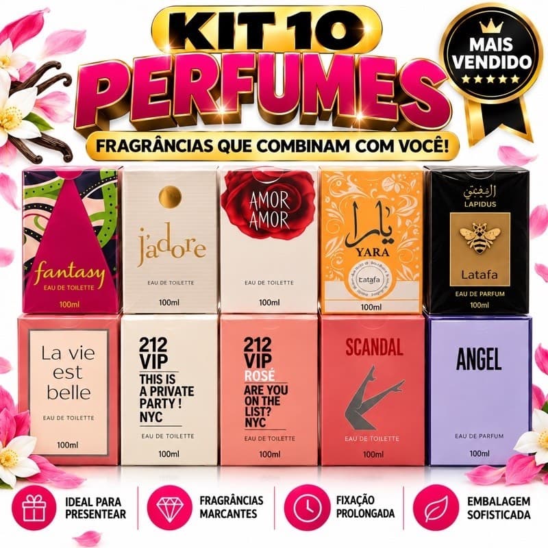 Kit 10 Perfumes Femininos 100ml Fragrâncias Variadas Importadas – Atacado e Revenda
