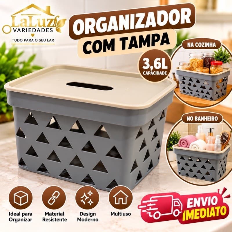 ORGANIZADOR COM TAMPA 3,6L – MULTIUSO QUARTO - COZINHA - BANHEIRO - LAVANDERIA