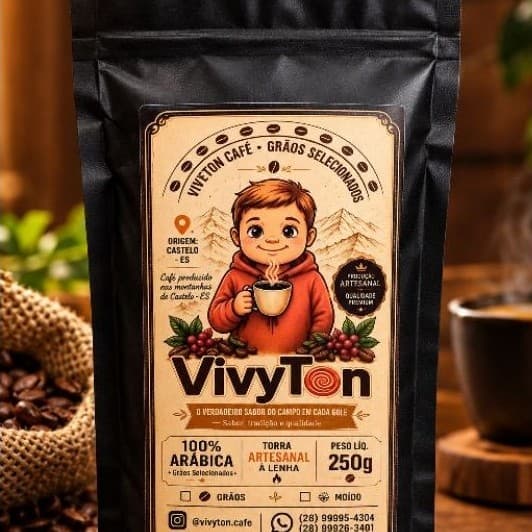 Café Em Grãos VivyTon 250g Gourmet, produzido artesanalmente e torrado na lenha. "LEIA A DESCRIÇÃO"
