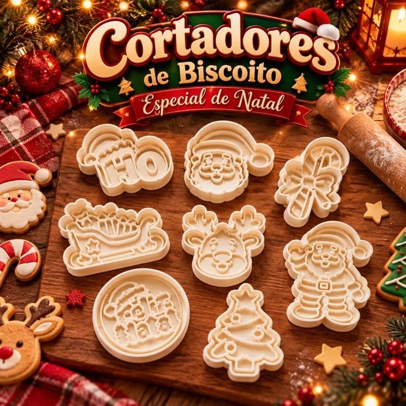 🎄🎅 Kit Cortadores e Carimbos de Natal 🍪✨ Biscoitos e Massinha de Modelar 🎁❄️ Papai Noel, Neve e Enfeites Natalinos ❤️