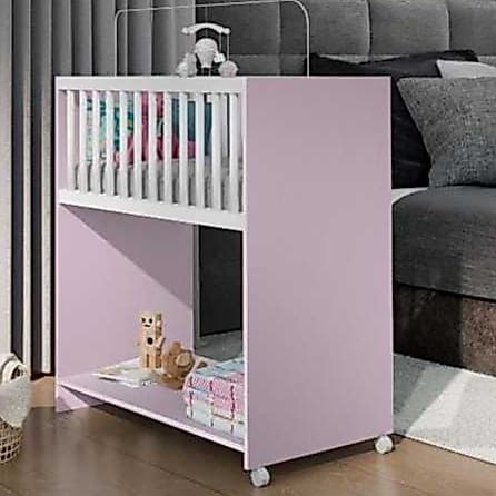 Mini Berço Baby 2 em 1 com Colchão e Rodízios Berço Multifuncional que Vira Aparador Compacto para Bebê
