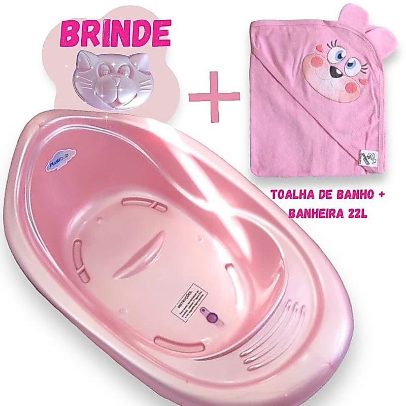 Kit Banheira de bebe 22L + Toalha de banho bebê + Saboneteira