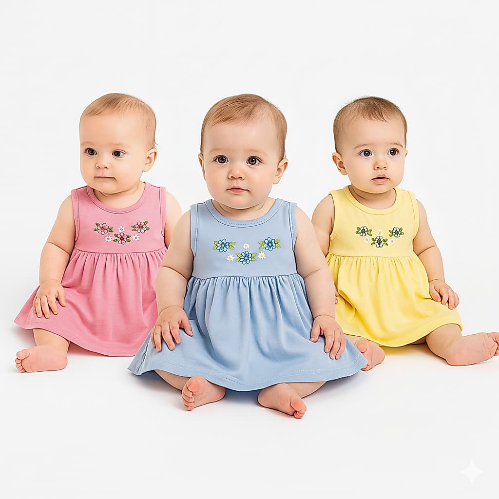 Kit 3 Vestidos Infantil Bebê Menina Liso Super Confortável Lançamento