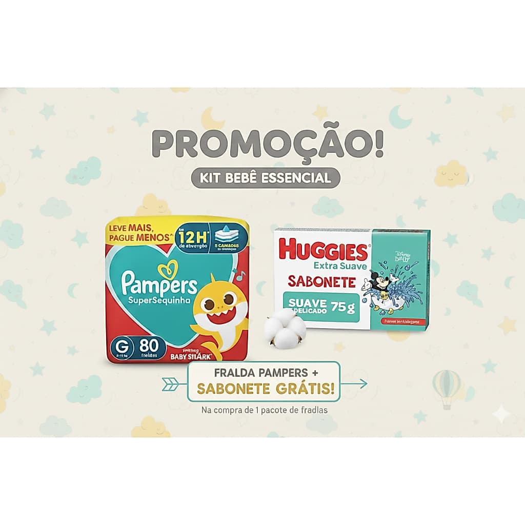 fralda Descartável Pampers Supersequinha Jumbo + sabonete de brinde