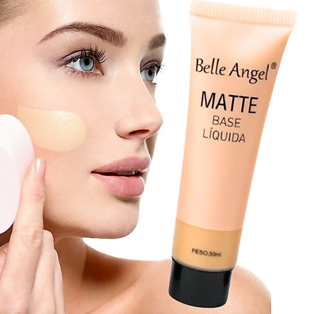 Base Líquida Matte Belle Angel Alta Cobertura Longa Duração Efeito Aveludado Oil Free Profissional