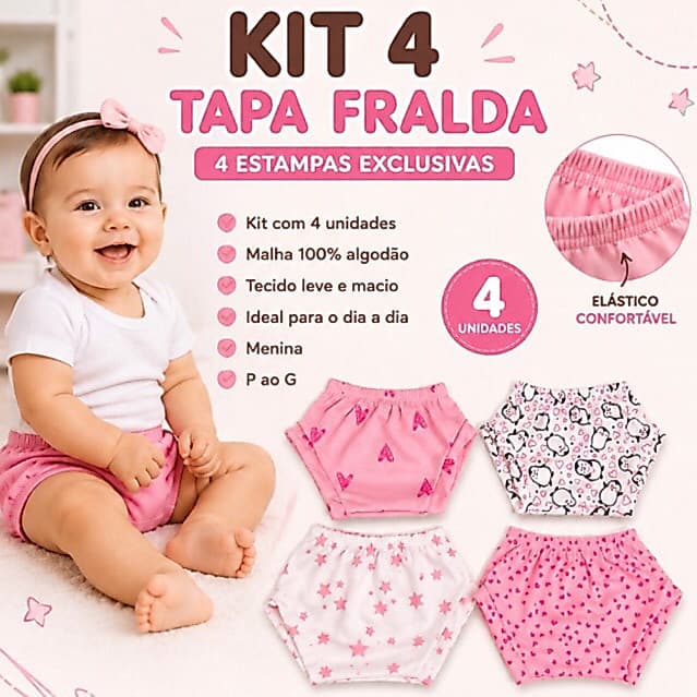 Kit tapa fraldas de bebê 100% algodão menina estampada enxoval dia a dia verão praia