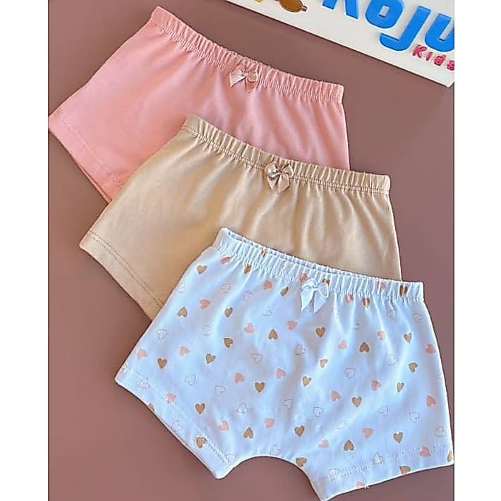 Kit 3 Calcinha Boxer Box Infantil Cotton Algodão Premium Cores Neutras Short Shortinho Tapa Fralda Menina Feminina Cueca