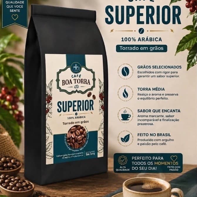 Café Boa Torra Superior 100% Arábica Torrado em Grãos 500G – Café de Alta Qualidade