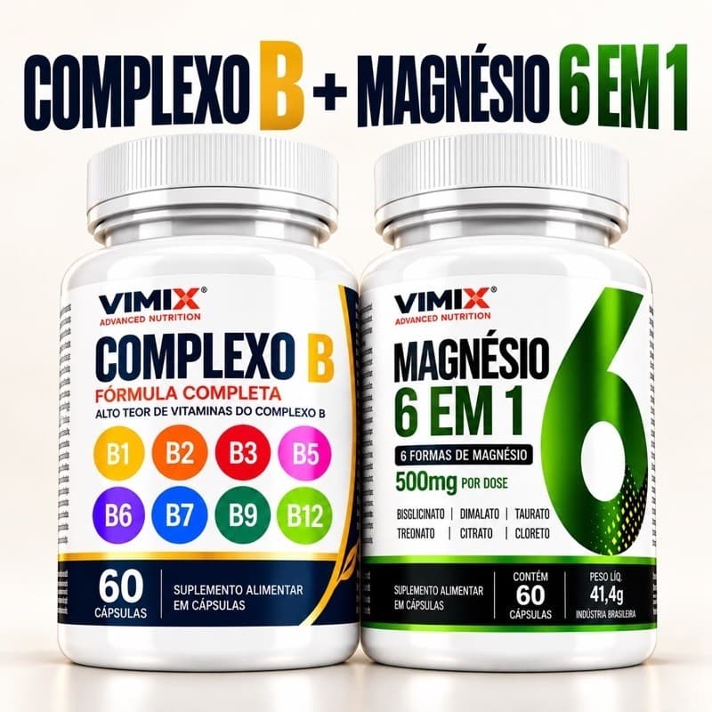 Kit Complexo B + Magnésio 6 em 1 120 Cápsulas + 8 Vitaminas Suplemento Alimentar