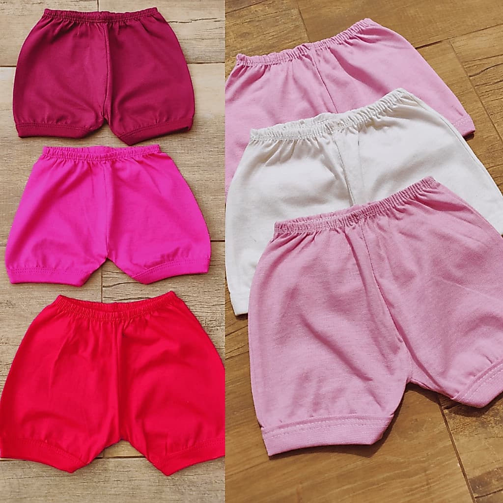Kit 6 Shorts Verão Tapa Fralda Bebê Algodão MeninaTamanho P M G GG