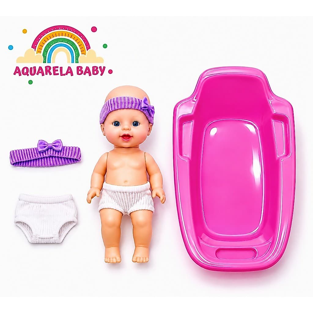 Boneca Com Banheira Bebê Menina Rosa Com Acessórios Hora Do Banho