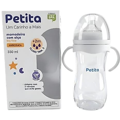 Mamadeira PETITA BIG FLOW PETALA C/ ALÇA Removível 330ml Anticólica | BPA Free BEBE INFANTIL
