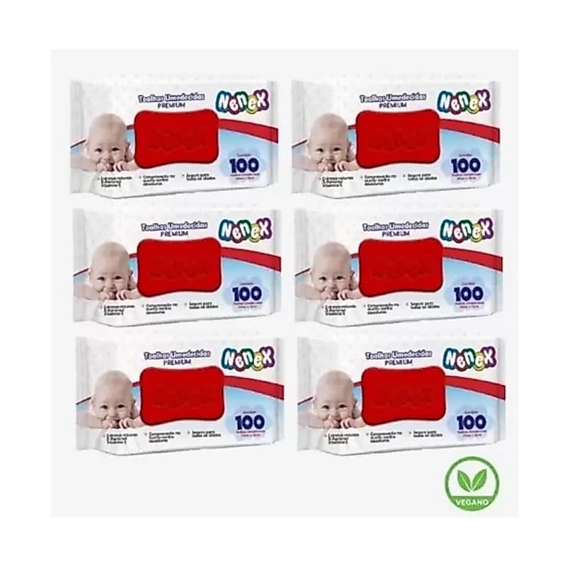 Toalhas Umedecidas na Promoção Kit com 6 Pacotes Nenex Premium (Veganas) - 600 Unidades
