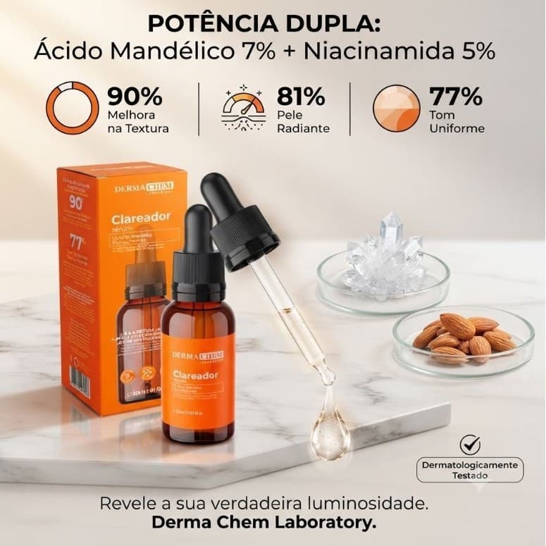 Sérum Clareador Melasma Clear Derma Chem 30ml | Ácido Mandélico + Niacinamida (Antimanchas, Uniformizador e Anti-Idade)