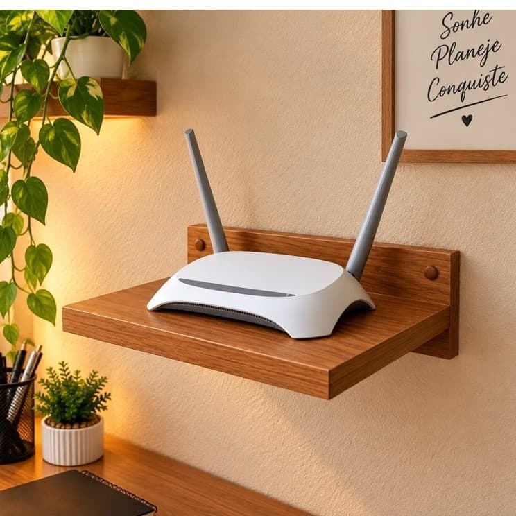 Suporte para Roteador 25x20cm em MDF Prateleira de Parede Organizador Wi-Fi
