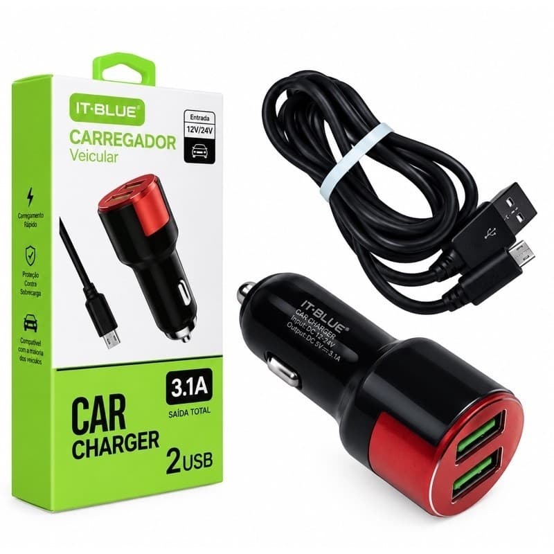 Carregador Veicular 2 USB – Carregador de Celular para Carro