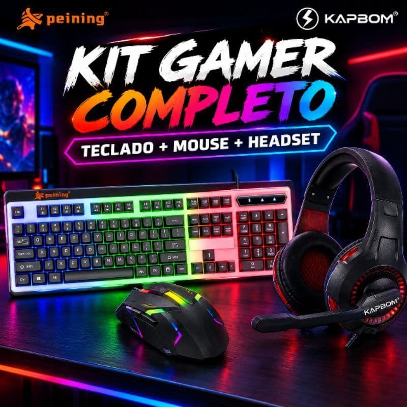 Kit Gamer Teclado RGB + Mouse Gamer + Headset Gamer Kapbom KA-9009 Peining PC Notebook