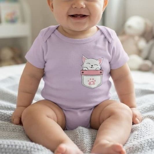 Body Bebê Personalizado Gatinho Bolso Body Infantil Menina Gatinho Fofo Roupa Bebê Menina Body Animal Fofinho