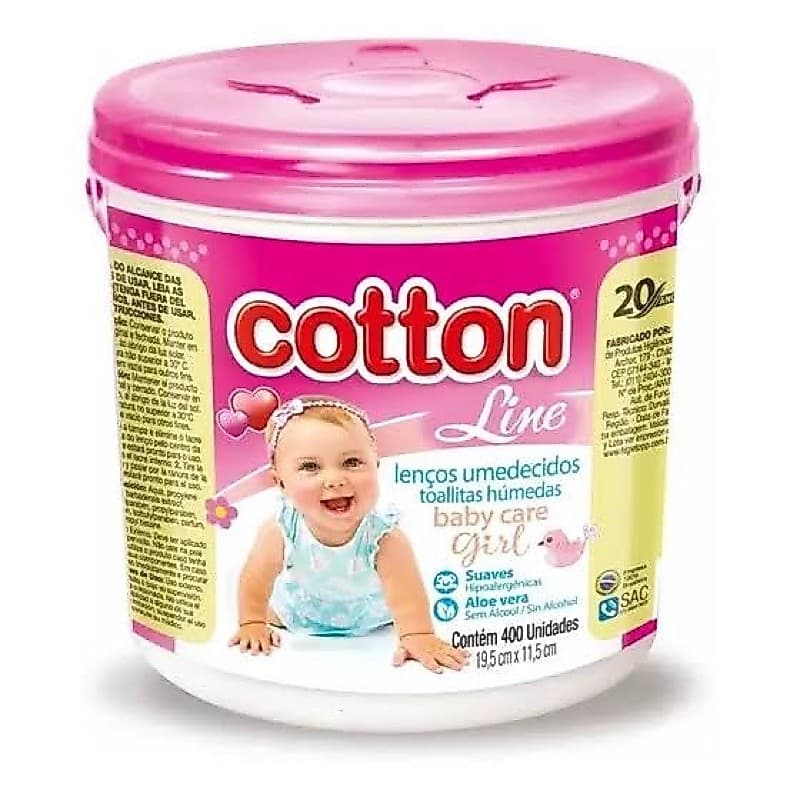 2 Balde de Lenços umedecidos com 400 Unidades Cada - Cotton Line