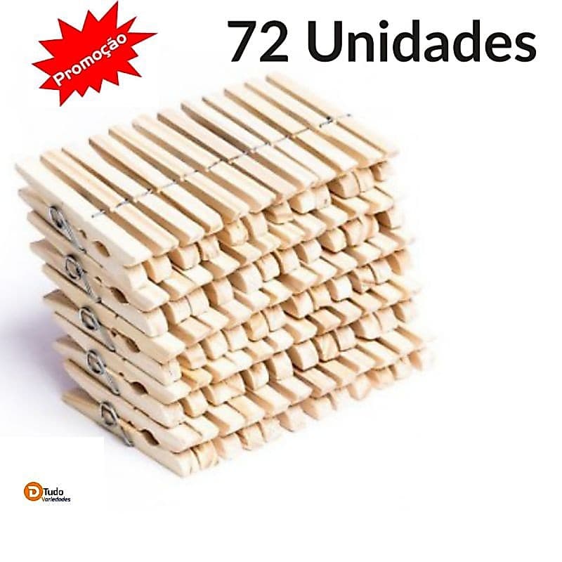 Kit Prendedor de Roupas, Madeira,  72 Unidades