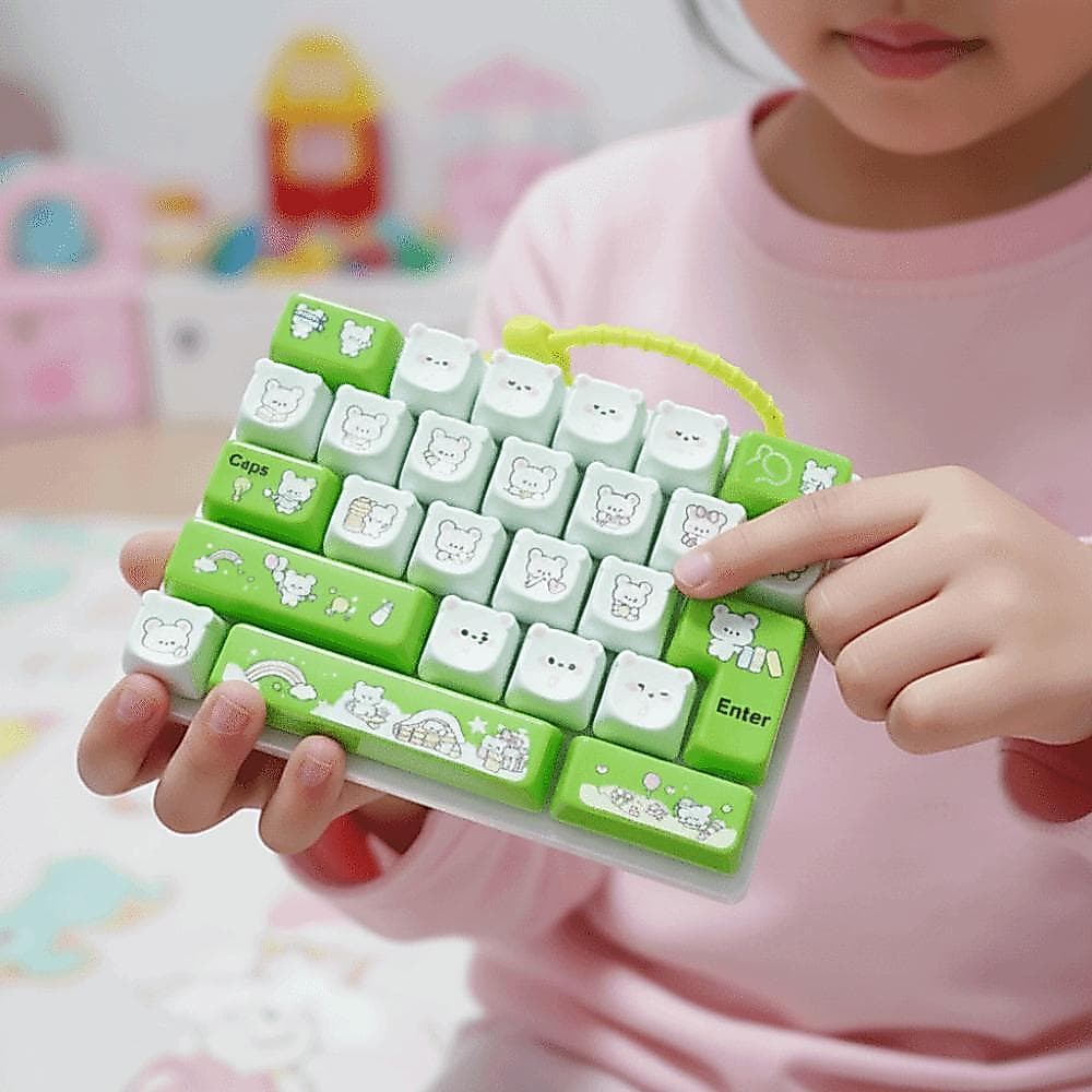 Brinquedo De Inquietação De Teclado , 26 Teclas Mecânicas Arco-Íris Mini Mecânico , Chaveiro De Botão De Clique De Urso 