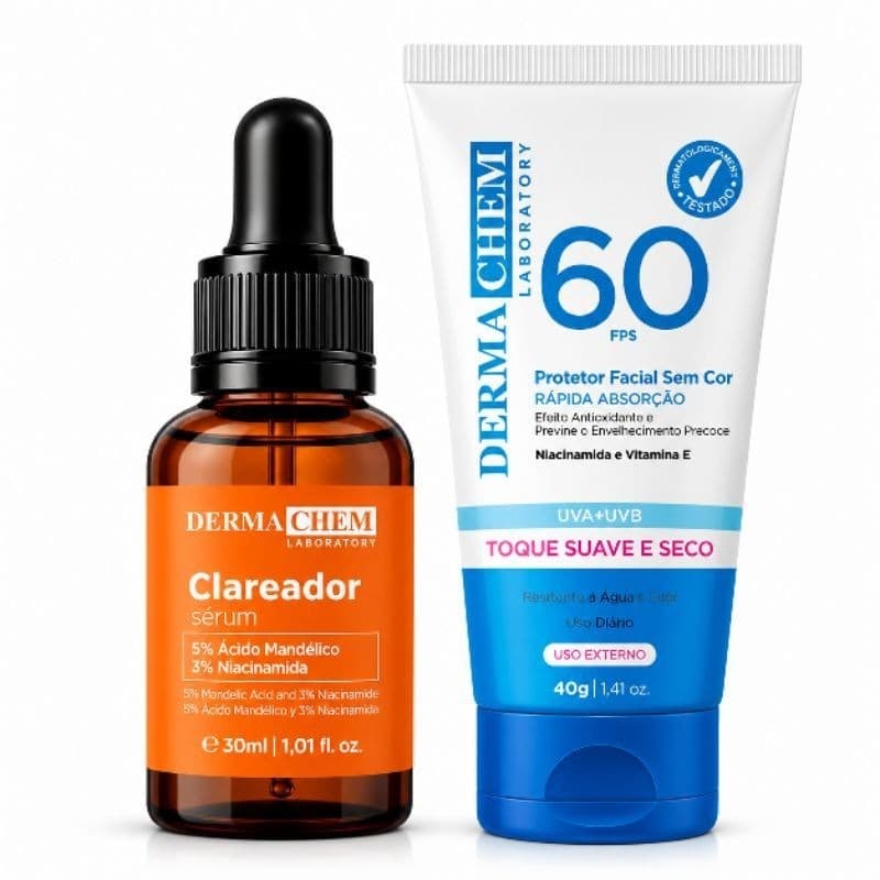 Kit Rotina Facial Dermachem Sérum Clareador 30ml + Protetor Solar Facial FPS 60 40g Ácido Mandélico Niacinamida