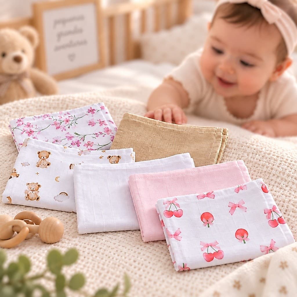 Kit 6 Paninhos de Boca Bebê 100% Algodão Fralda Toalhinha Babete Enxoval Recém-Nascido 30x35