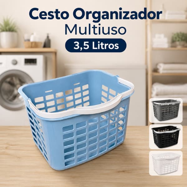 Cesto Organizador Multiuso 3,5 Litros com Alça Organizador para Banheiro, Cozinha e Lavanderia