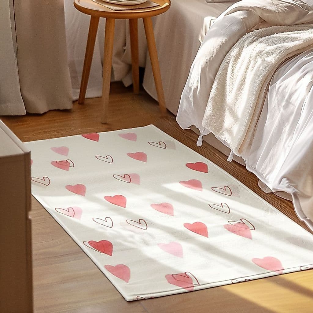 Tapete Decorativo 118x70cm Antiderrapante Sala, Quarto e Escritório Coração