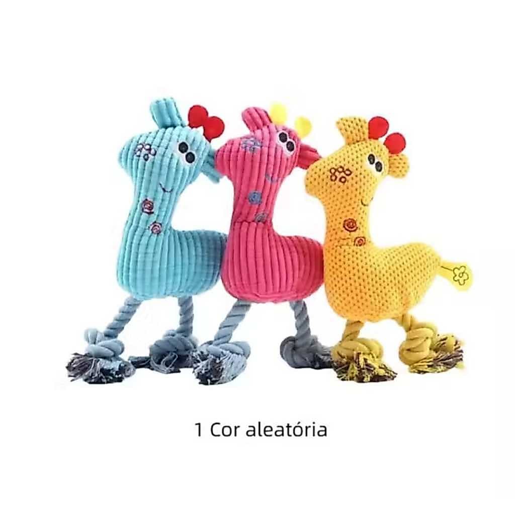 Girafa De Pelúcia Para Pet Com Corda Nó Brinquedo Mordedor Para Cães E Gatos De Todas Raças C/ APITO