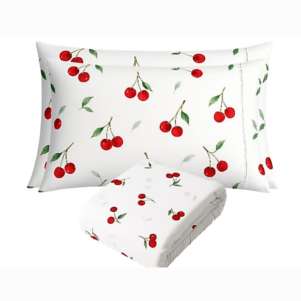 JOGO DE LENÇOL SOLTEIRO CASAL QUEEN SIZE ESTAMPADO CEREJA PERCAL 180 FIOS COM PONTO PALITO