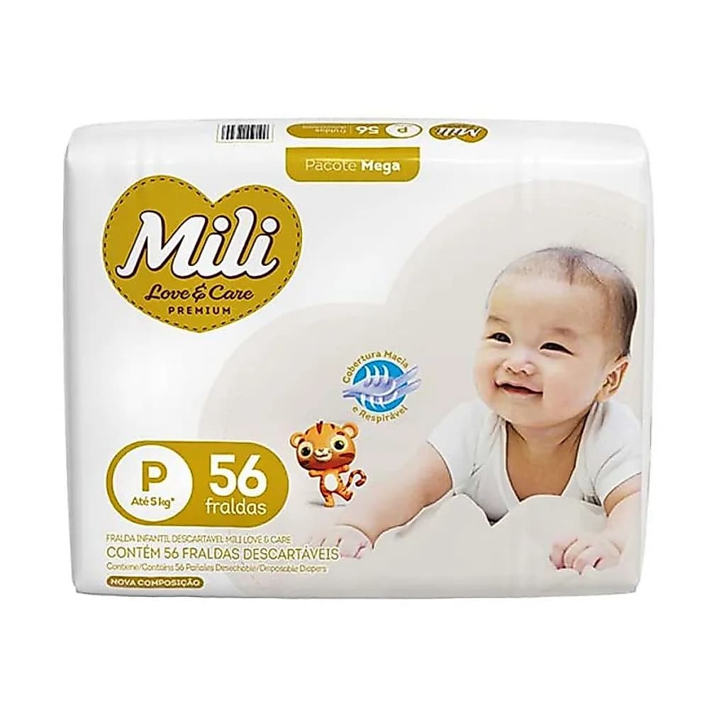 Fralda Mili Love Care Mega c/ 56 unidades - Tamanho P - Fralda Descartável para Bebê P