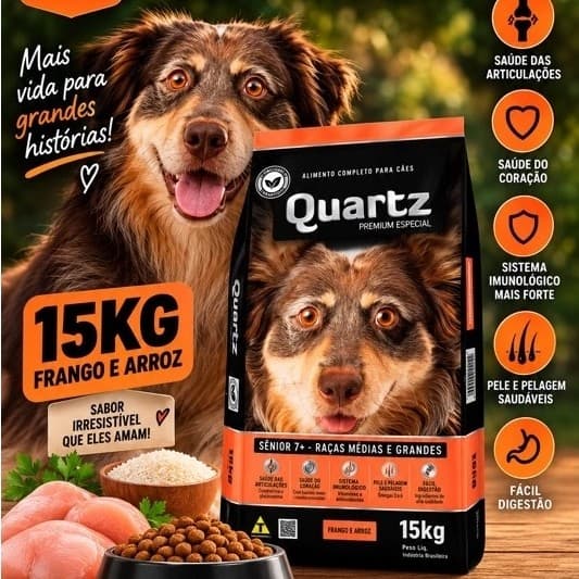 Ração Para Cachorro Quartz Sênior 7+ 15kg Raças Médias e Grandes Premium Especial Frango e Arroz