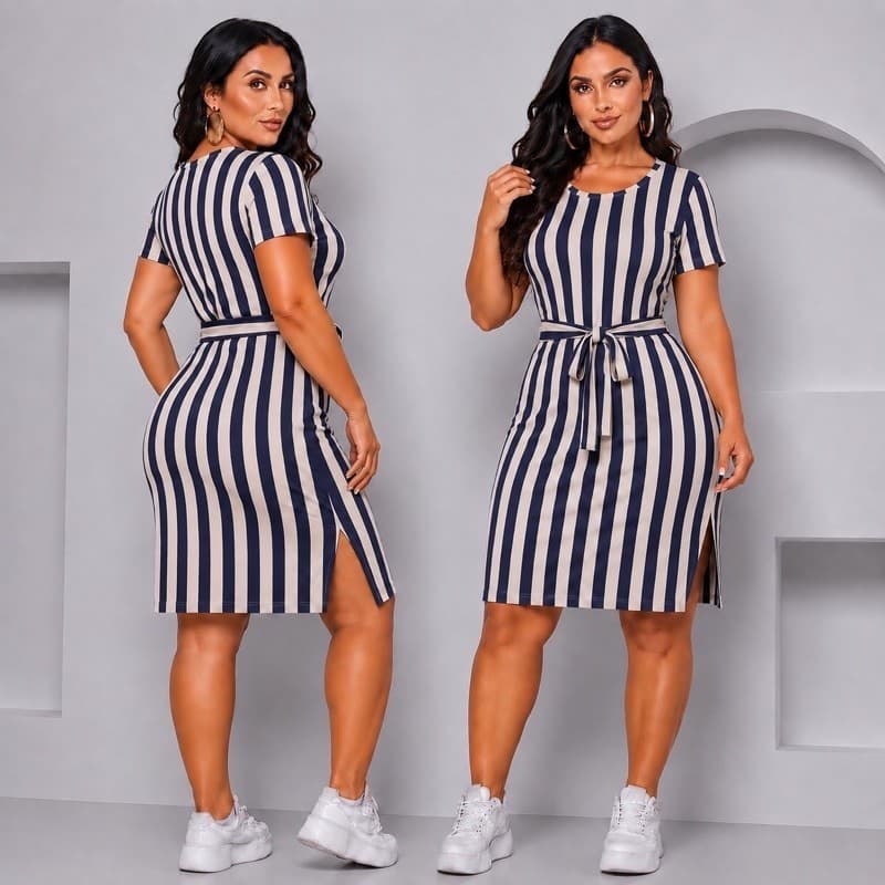 Vestido Envio Rápido Mid com Laço fenda lateral estilo casual básico moda feminina