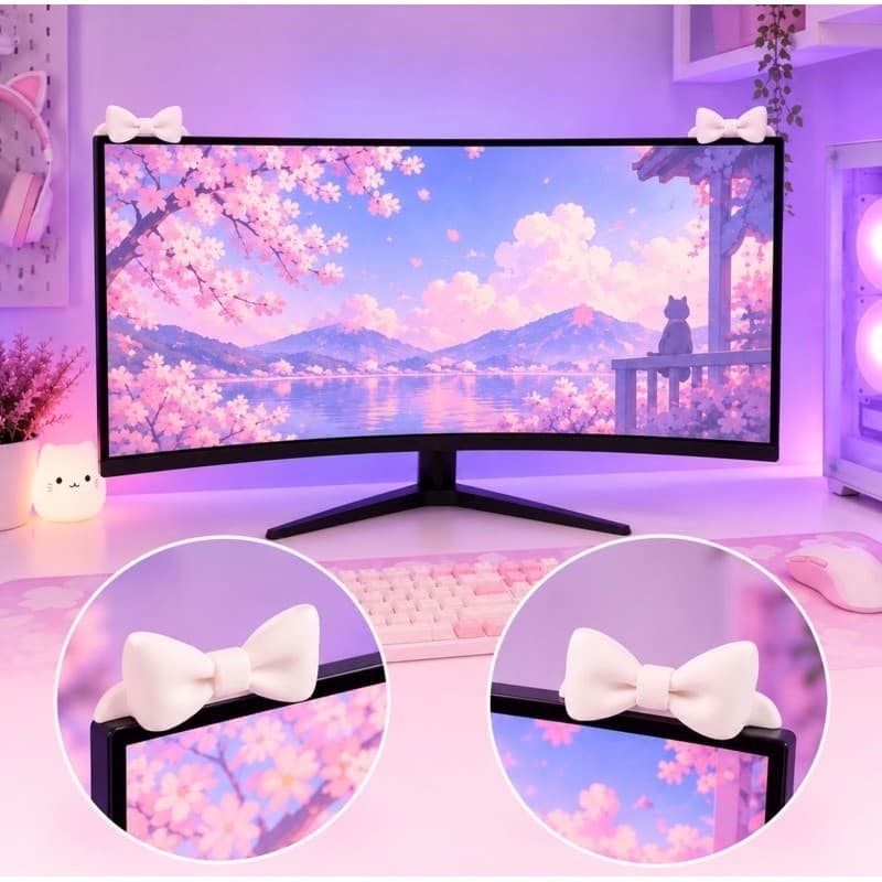 Laço/lacinho para Monitor PC Gamer Kawaii Orelhinha – Enfeite Decorativo para Monitor