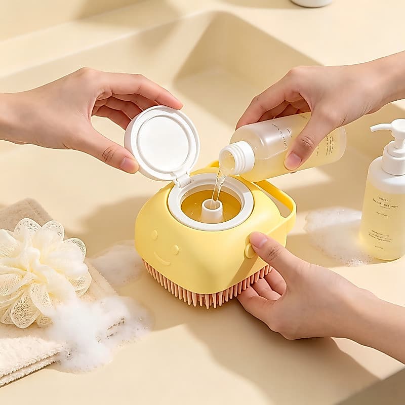 Escova Massageadora de Silicone para Banho de Cães e Gatos, Dispenser de Shampoo, Escova de Limpeza