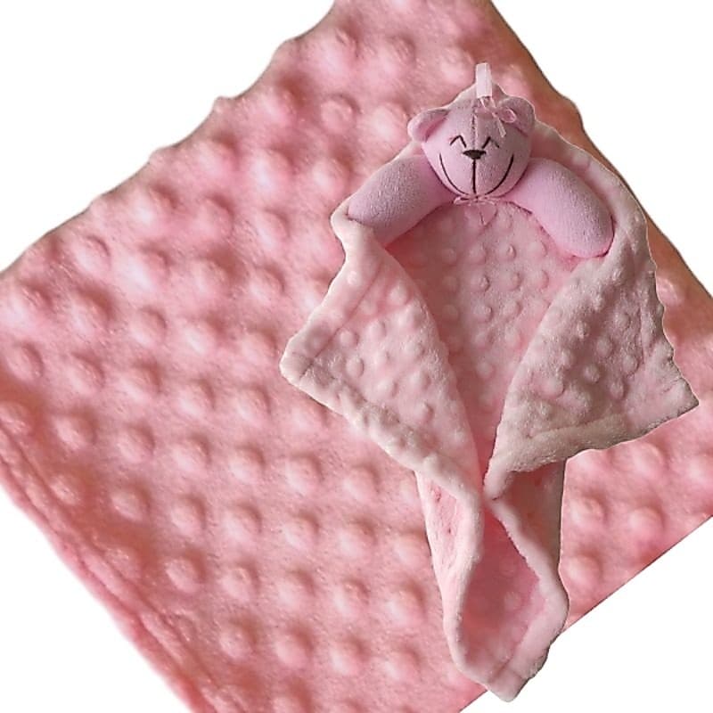 Kit 2 Peças - Manta + Naninha Bolinhas Em Alto Relevo 13 cores Masculino e Feminino Plush Inverno Bebê Enxoval