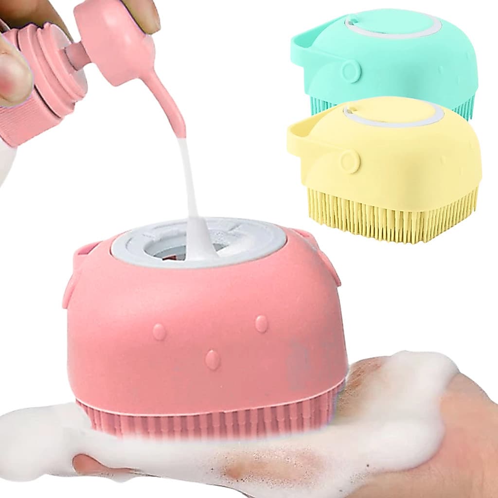 Esponja De Banho Macia Silicone Com Reservatório para Sabonete Shampoo Cachorros Crianças