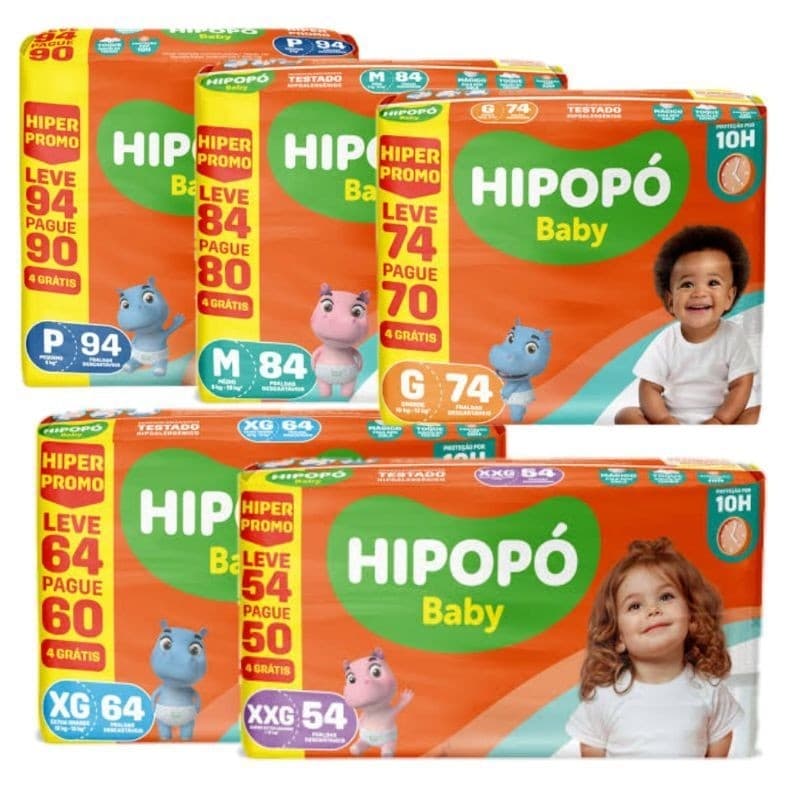 Fraldas descartáveis infantil Hipopó Baby Hiper Pacotão