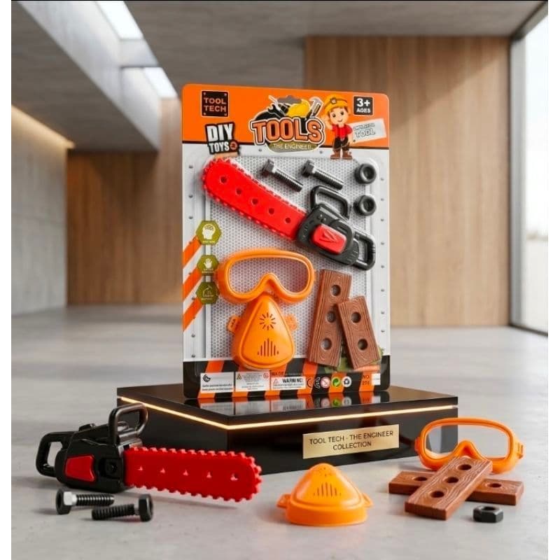 Kit Ferramentas Infantil Completo com Motosserra Óculos e Máscara.