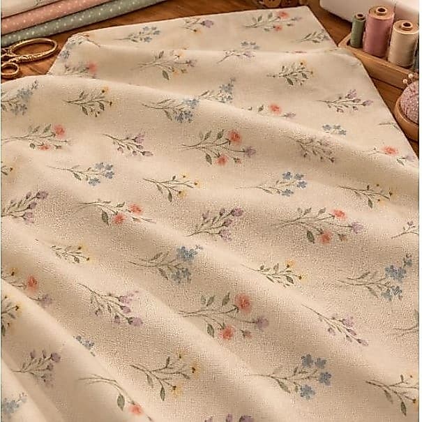 Tecido Tricoline Floral Delicado Fundo Bege Flores Miúdas 100% Algodão Patchwork Costura Criativa
