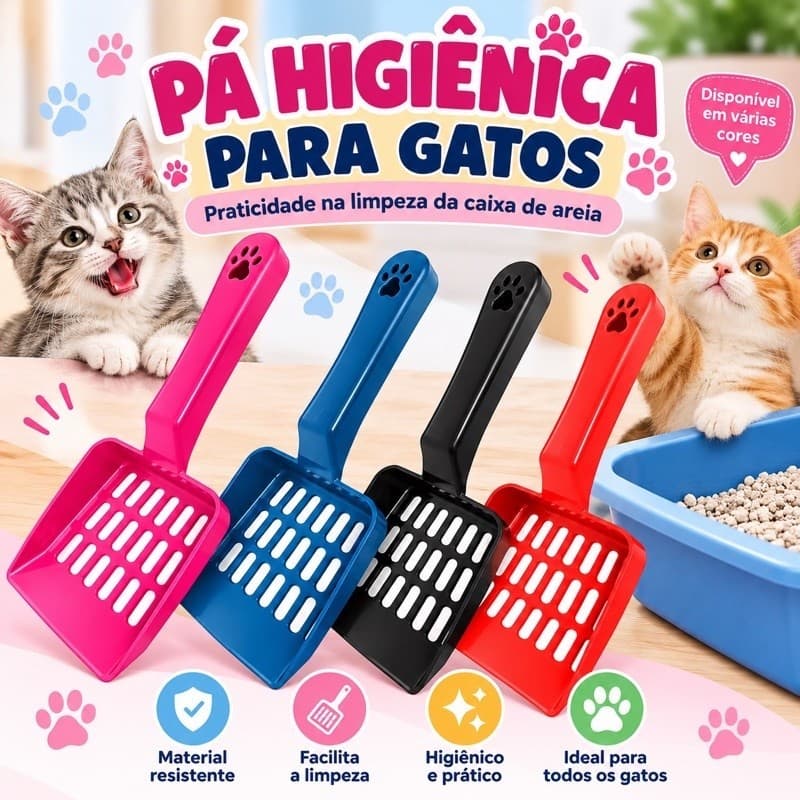 Kit 2 Pá Higiênica para Gatos com Cabo Anatômico – Coletor de Areia Sanitária para Caixa de Areia Pet