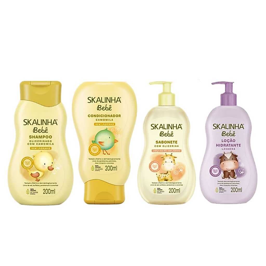 Kit Skalinha Camomila Glicerinado Shampoo Condicionador Sabonete Liquido e Hidratante