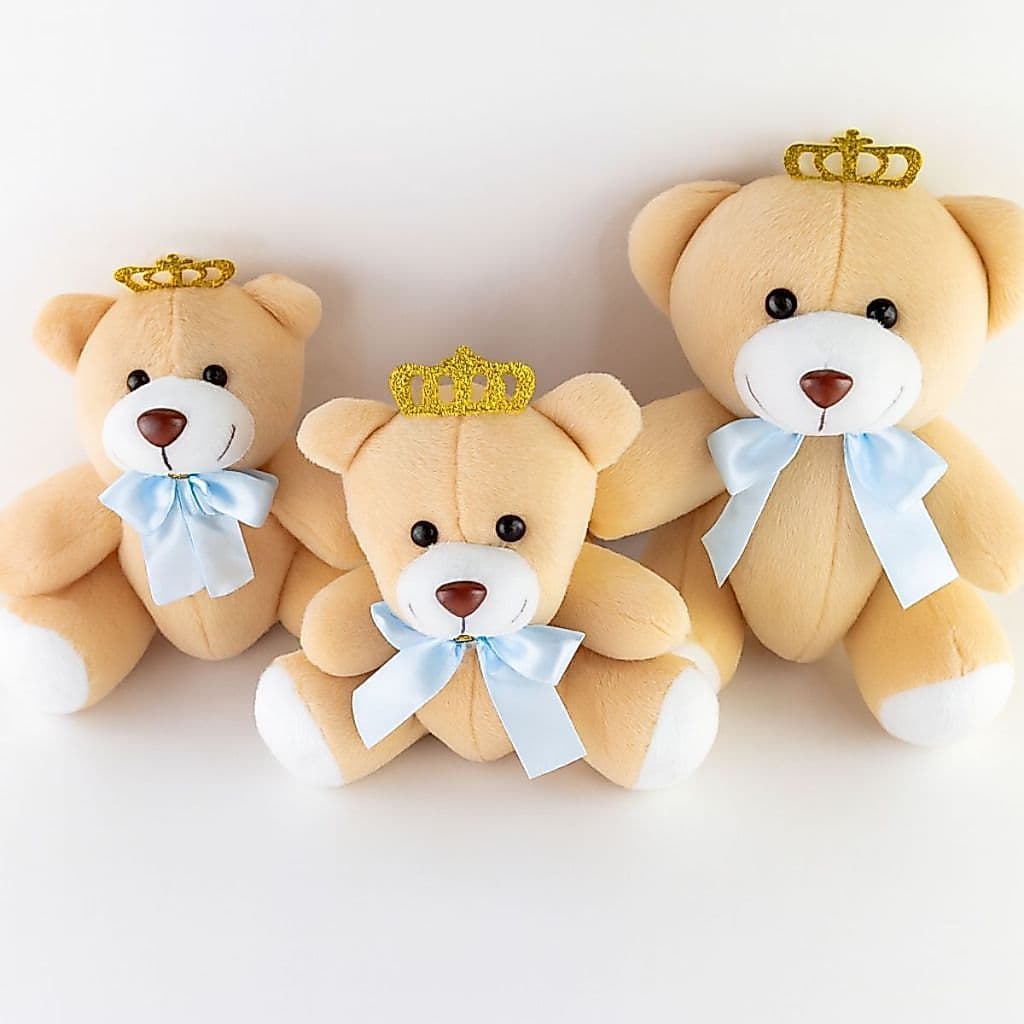 Kit Trio Urso Articulado Azul Bebê Decorativo Nicho Parede Quarto Bebê Infantil Unissex