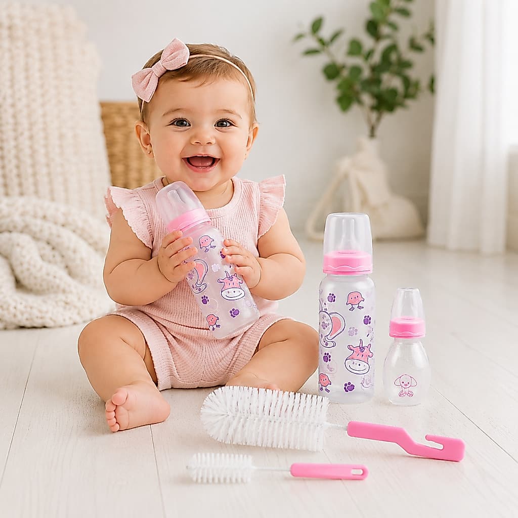 Kit Mamadeira Bebê 5 Peças + Escova Inclusa