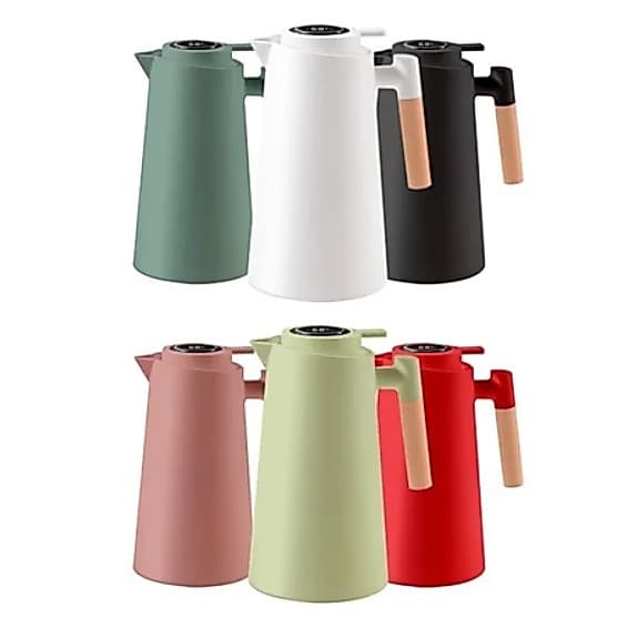 Garrafa Térmica Termometro Digital 1L Café Chá Nórdica Com Cabo Madeira e Painel de Led Digital TOP