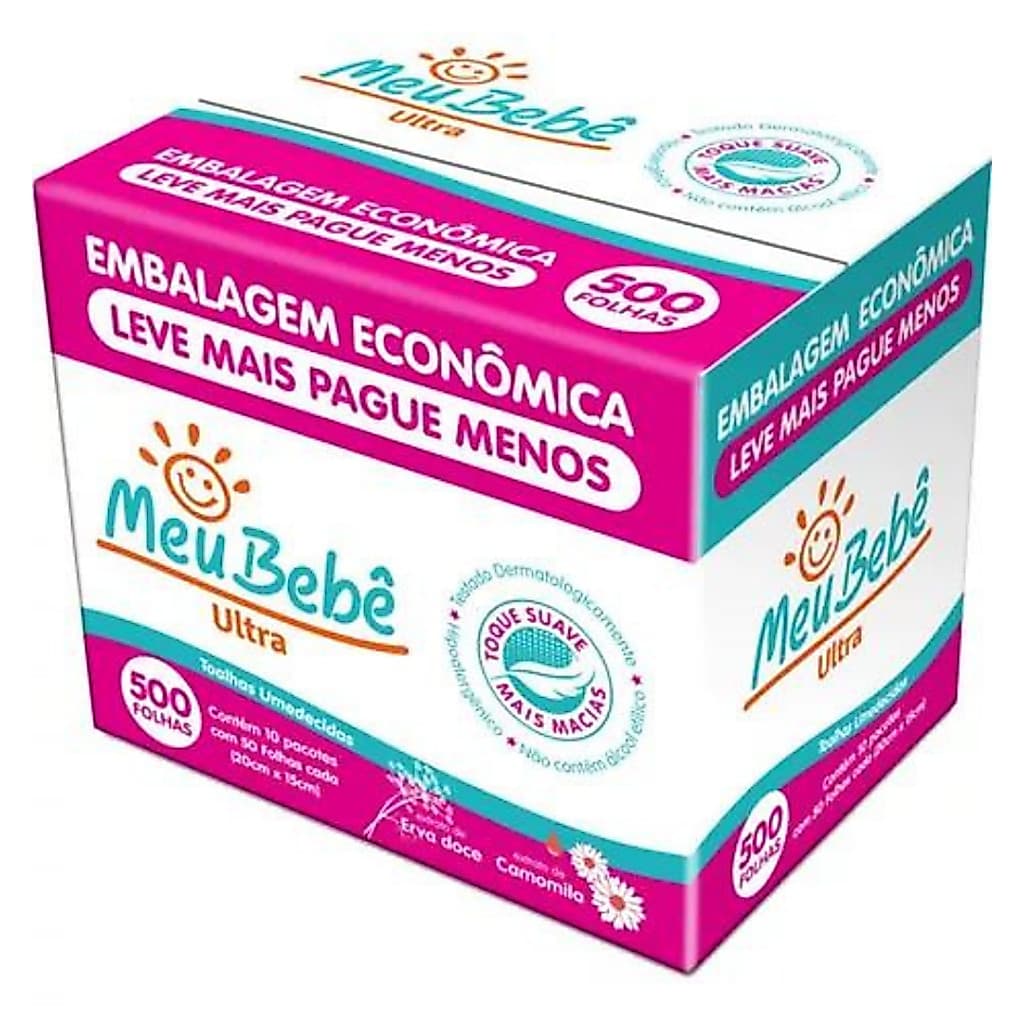 Lenço Umedecido Meu Bebê Ultra Camomila 500 Unid - Atacado Caixa 10 Pcts