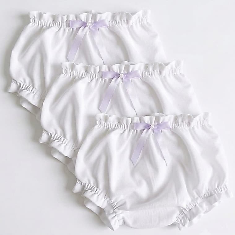 Kit 3 Calcinha Tapa Fralda FruFru Bebe Menina 100 % Algodão Premium Confortável  Babado Branco e  Variações c/ Forro